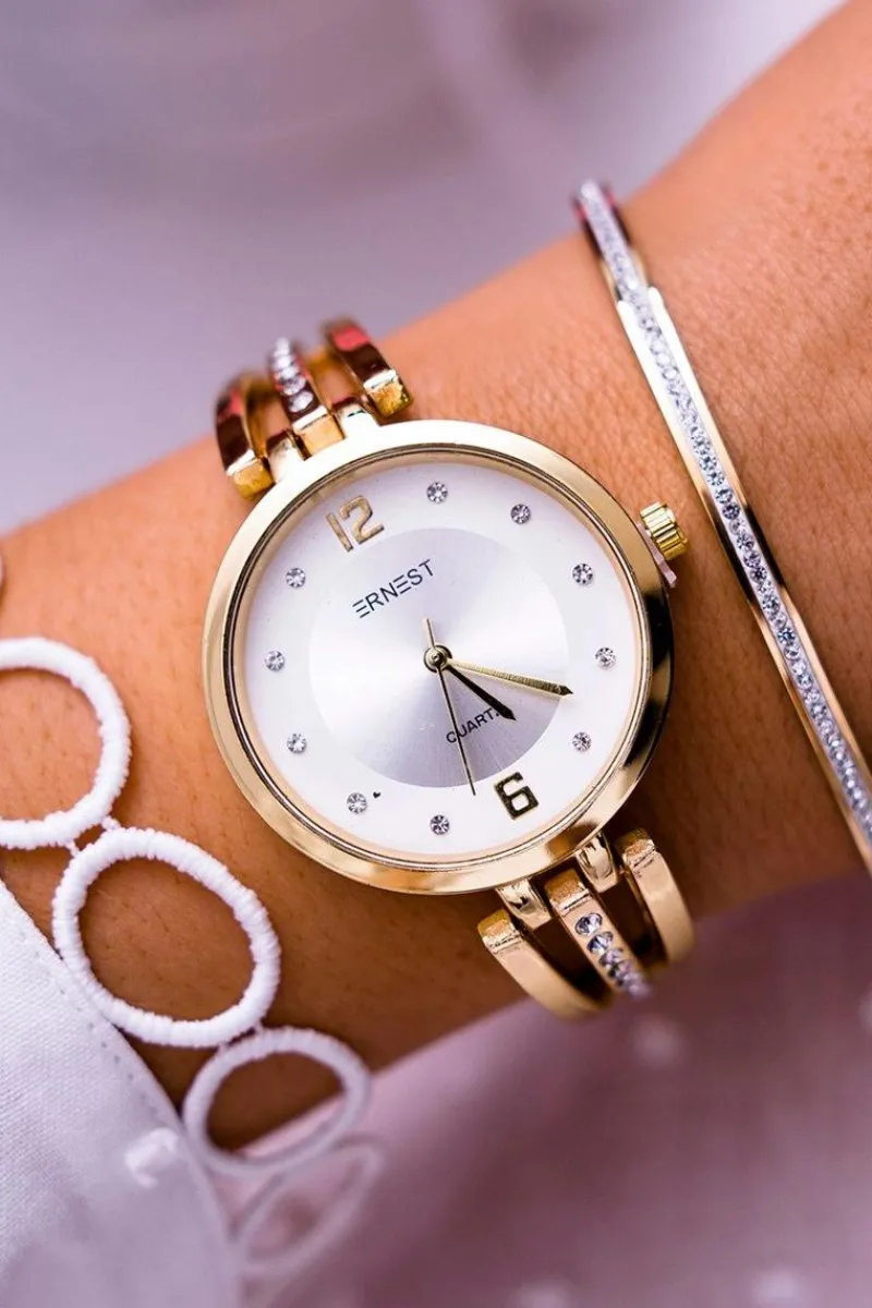 Zegarki>Ernest Damski Zegarek Cyrkonie Złoty Alendi