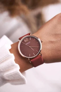 Zegarki>Ernest Damski Zegarek Czerwony Różowe Złoto Elena