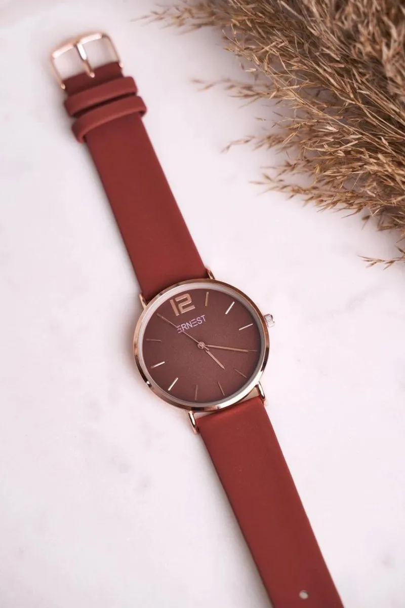 Zegarki>Ernest Damski Zegarek Czerwony Różowe Złoto Elena