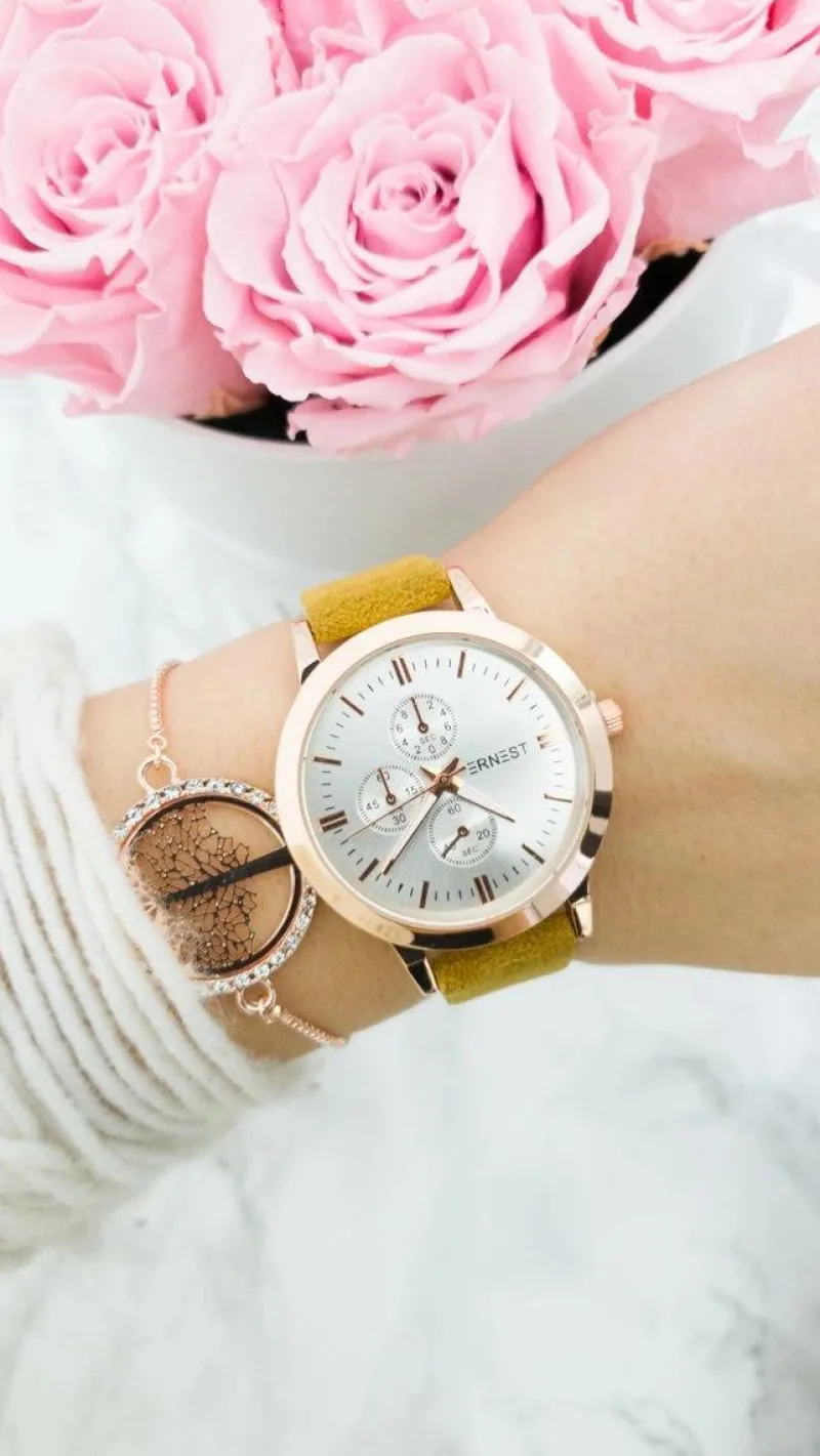 Hot Ernest Damski Zegarek Darsi Miodowy Zamsz