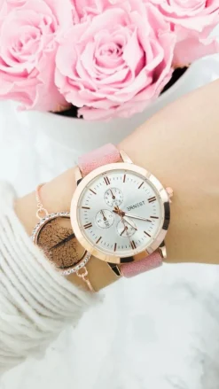 Zegarki>Ernest Damski Zegarek Darsi Różowy Zamsz