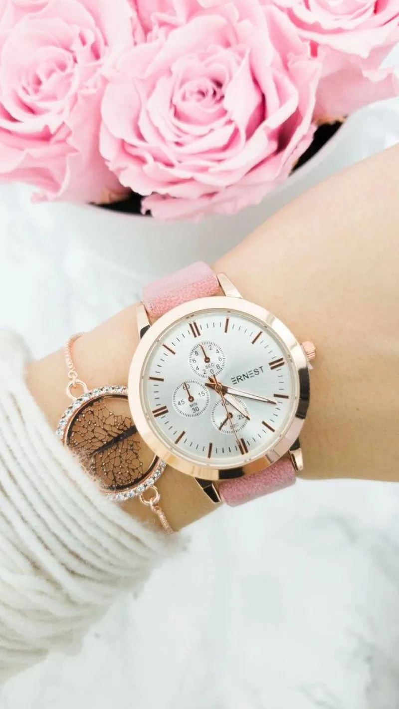 Zegarki>Ernest Damski Zegarek Darsi Różowy Zamsz