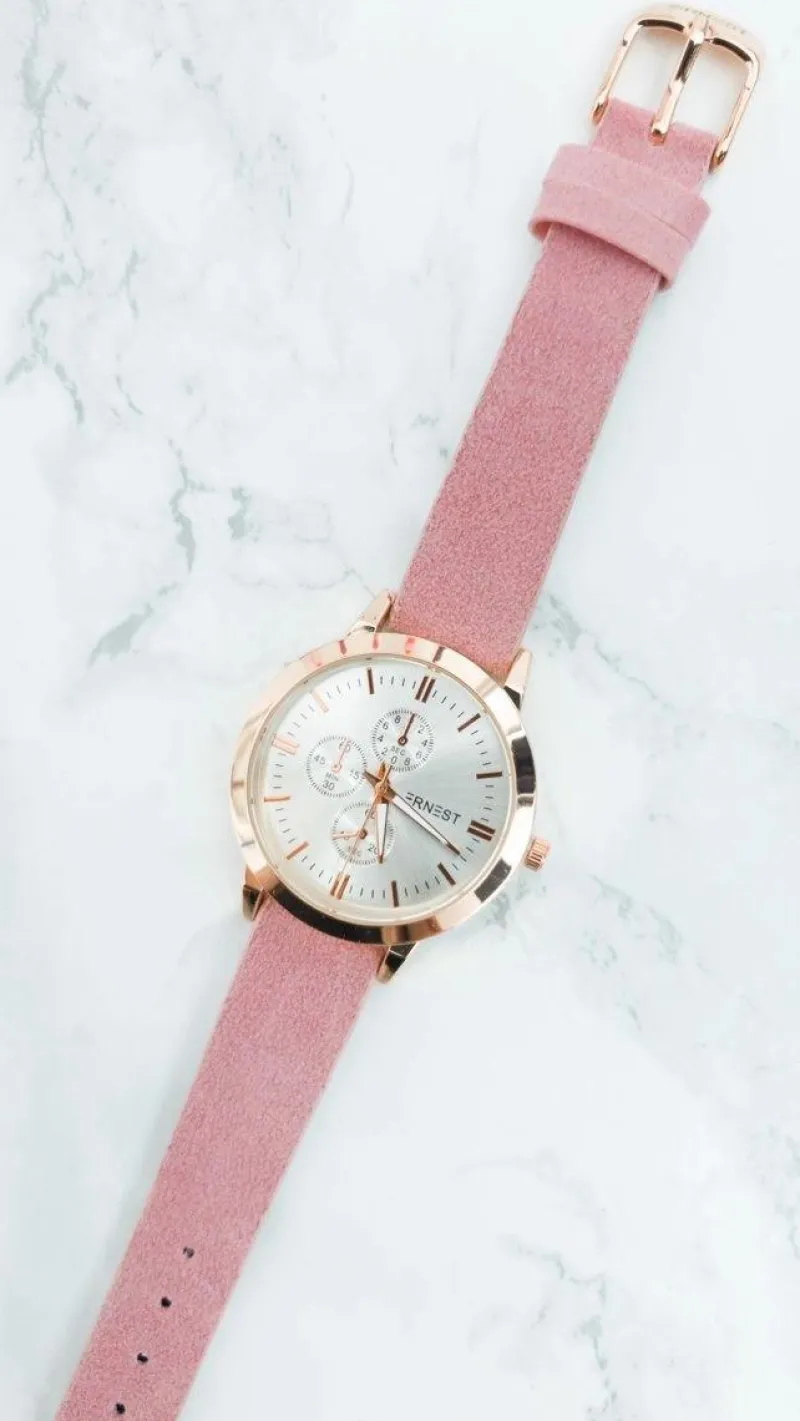 Zegarki>Ernest Damski Zegarek Darsi Różowy Zamsz