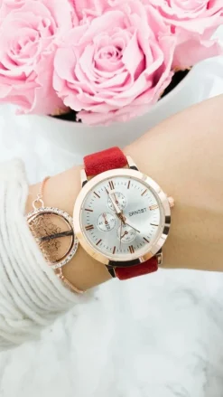 Best Ernest Damski Zegarek Darsi Bordowy Zamsz