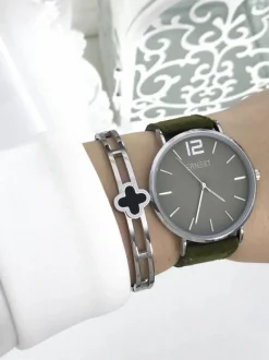 Zegarki>Ernest Damski Zegarek Manon Zamszowy Oliwkowy Srebrny