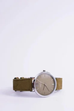 Zegarki></noscript>Ernest Damski Zegarek Manon Zamszowy Oliwkowy Srebrny