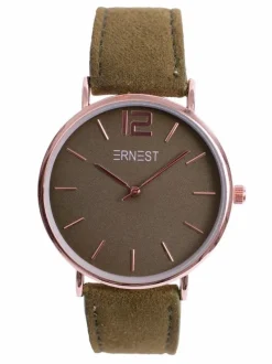 New Damski Zegarek Manon Zamszowy Oliwka Złoty Zegarki