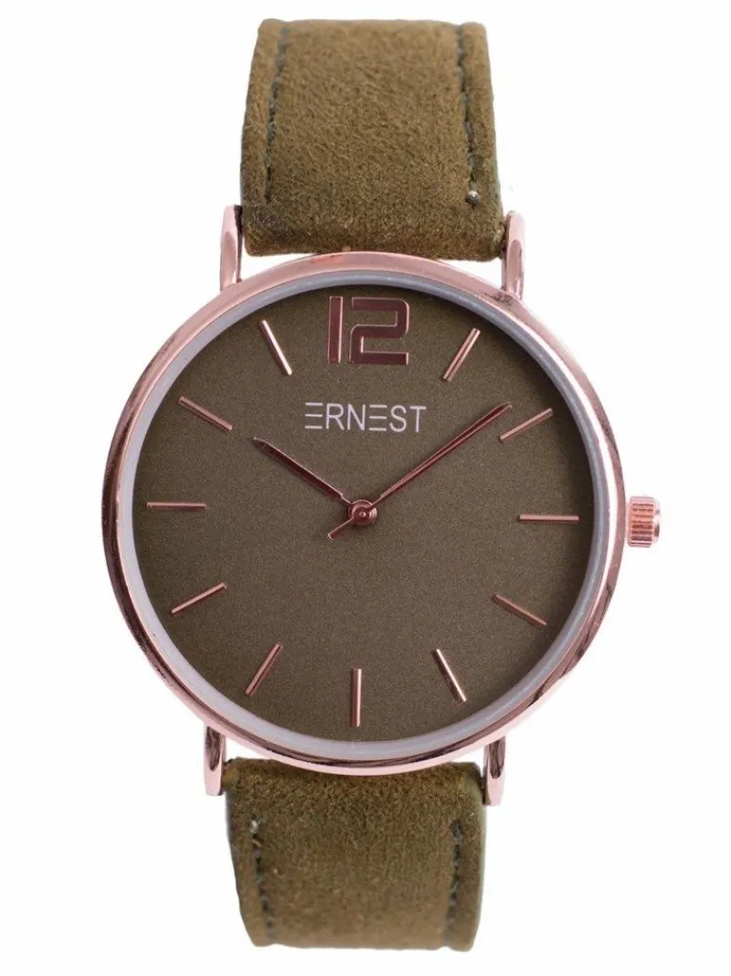 New Damski Zegarek Manon Zamszowy Oliwka Złoty Zegarki