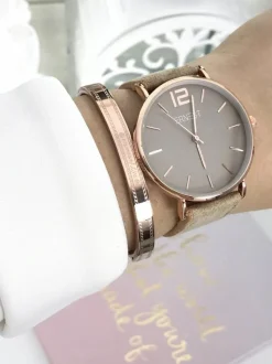 New Damski Zegarek Manon Zamszowy Oliwka Złoty Zegarki