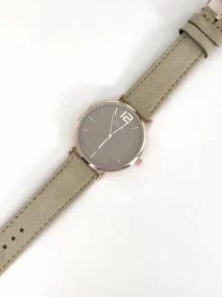 New Damski Zegarek Manon Zamszowy Oliwka Złoty Zegarki