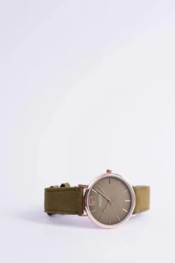 New Damski Zegarek Manon Zamszowy Oliwka Złoty Zegarki