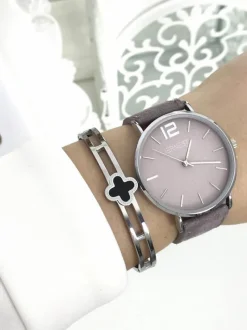 Zegarki>Ernest Damski Zegarek Manon Zamszowy Fioletowy Srebrny