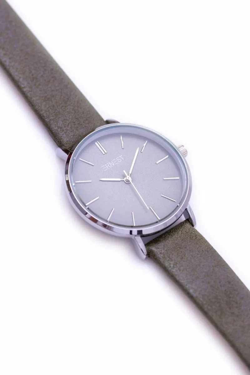 Hot Ernest Damski Zegarek Montane Khaki Srebrna Koperta