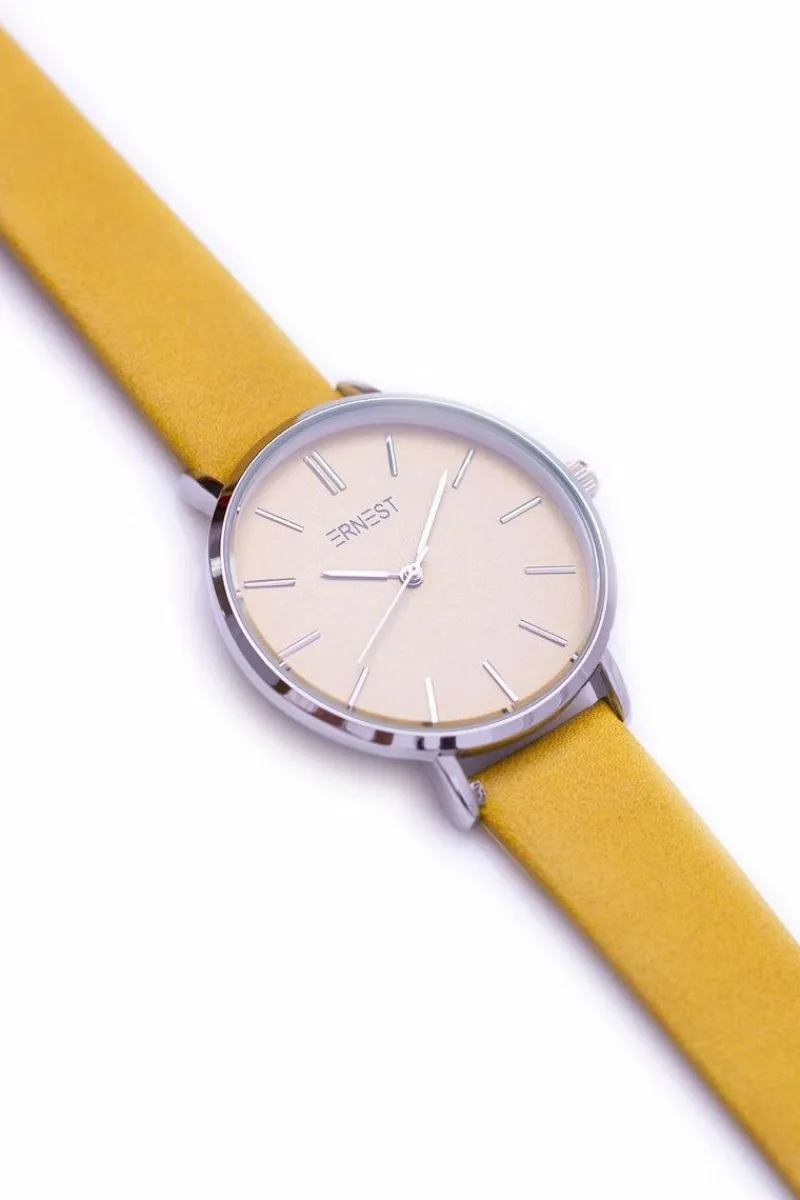 Outlet Ernest Damski Zegarek Montane Musztardowy Srebrna Koperta