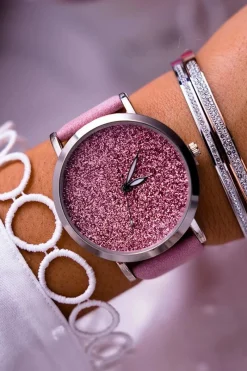 Hot Ernest Damski Zegarek z Brokatem Różowy Tiguan