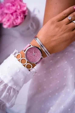 Hot Ernest Damski Zegarek z Brokatem Różowy Tiguan