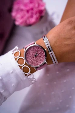 Hot Ernest Damski Zegarek z Brokatem Różowy Tiguan