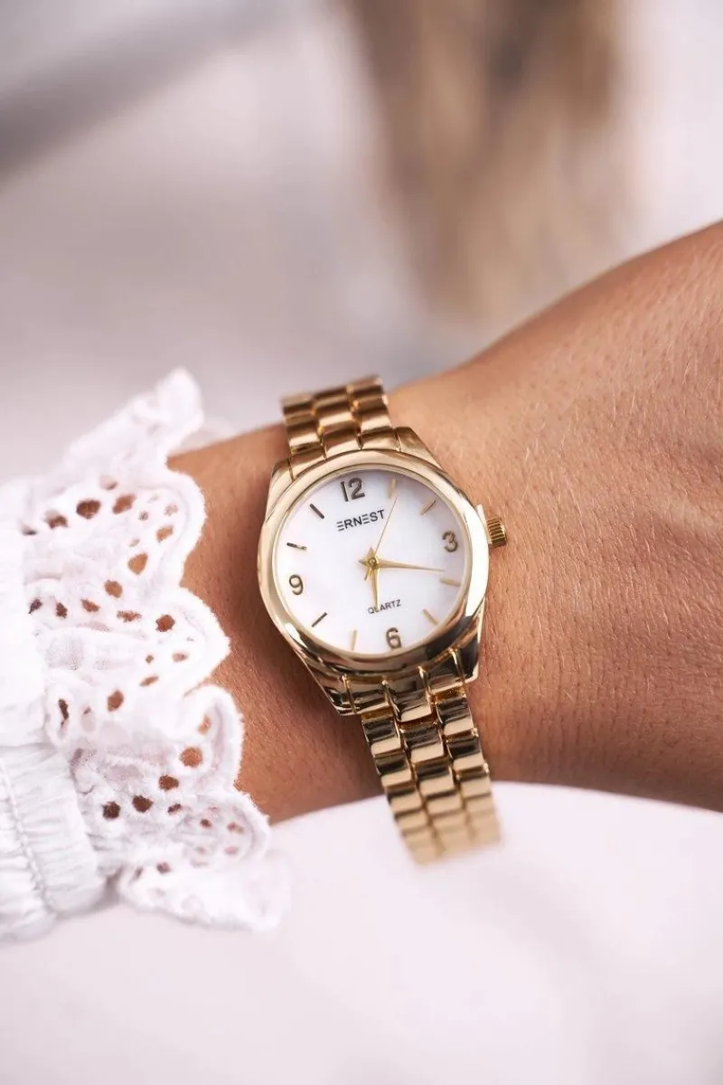 Zegarki>Ernest Damski Zegarek Złoty Perłowa Tarcza Perla