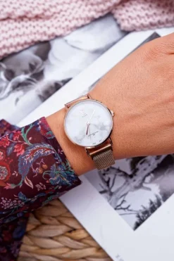 Zegarki>GG Luxe Damski Zegarek Różowe Złoto Biała Tarcza Bemas