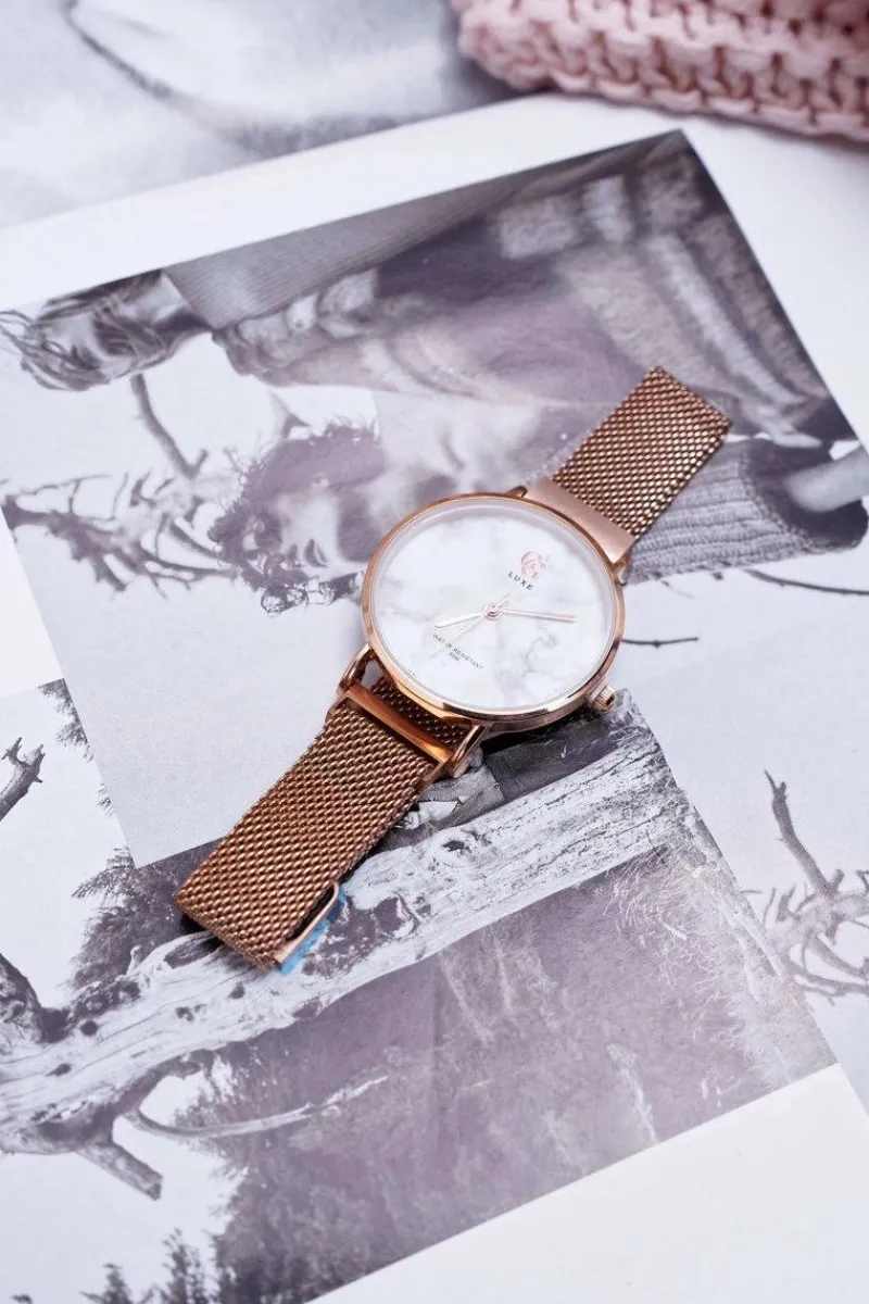 Zegarki>GG Luxe Damski Zegarek Różowe Złoto Biała Tarcza Bemas