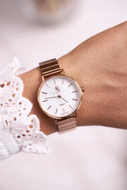 GG Luxe Damski Zegarek Różowe Złoto Perłowa Tarcza