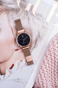 Zegarki>GG Luxe Damski Zegarek Różowe Złoto Czarna Tarcza Bemas