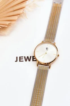 Hot Damski Zegarek Srebrno-Złoty Fiber Zegarki