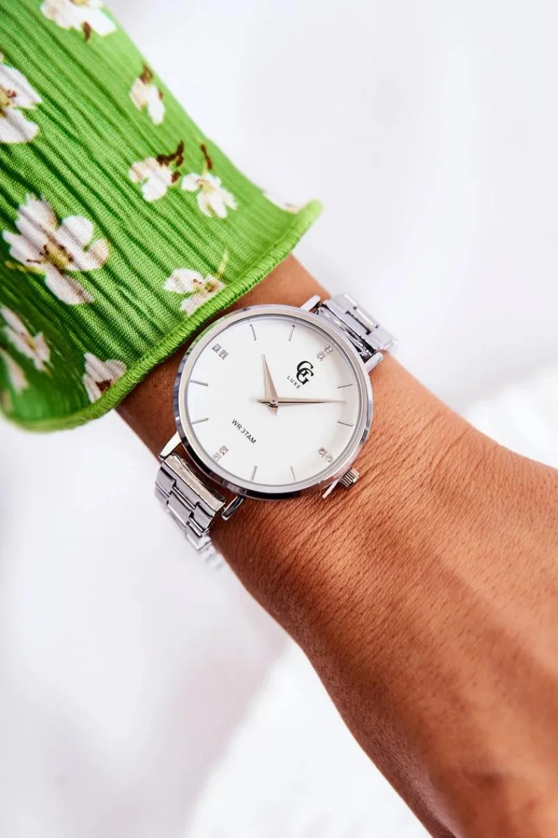 Hot GG Luxe Damski Zegarek Srebrny Z Cyrkoniami