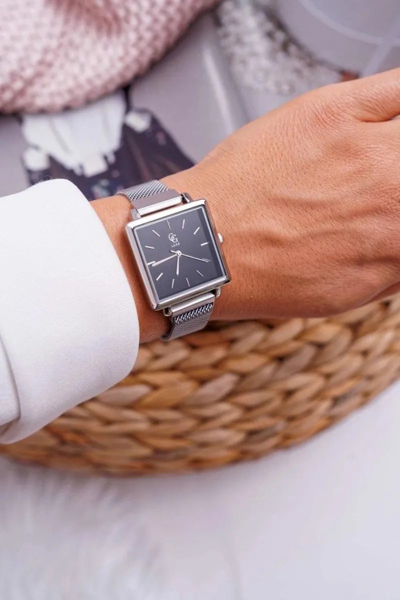 Zegarki>GG Luxe Damski Zegarek Srebrny Czarna Tarcza Terroso