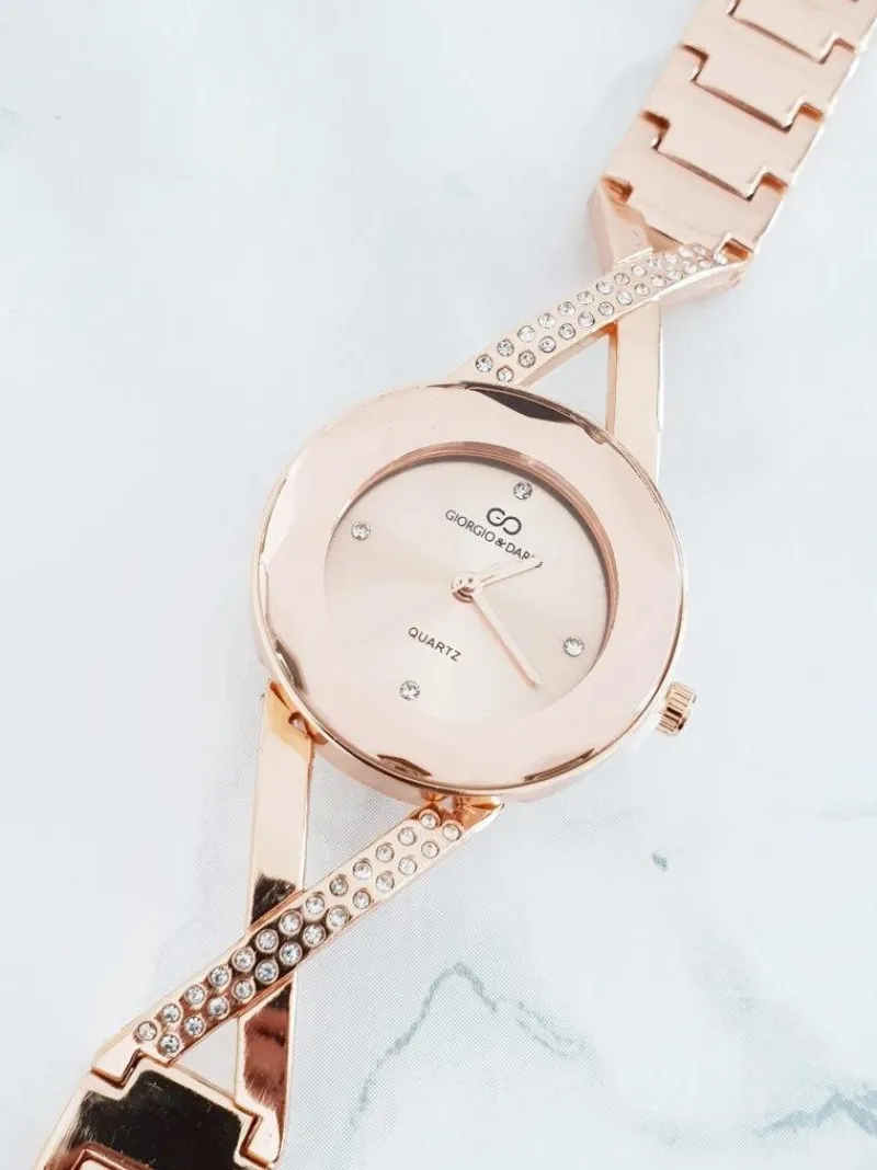 New Damski Zegarek Giorgio & Dario Z Cekinami Cube Różowe Złoto Zegarki