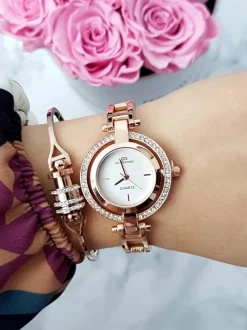 Outlet Damski Zegarek Giorgio & Dario Z Cyrkoniami Get Różowe Złoto Biała Tarcza Zegarki