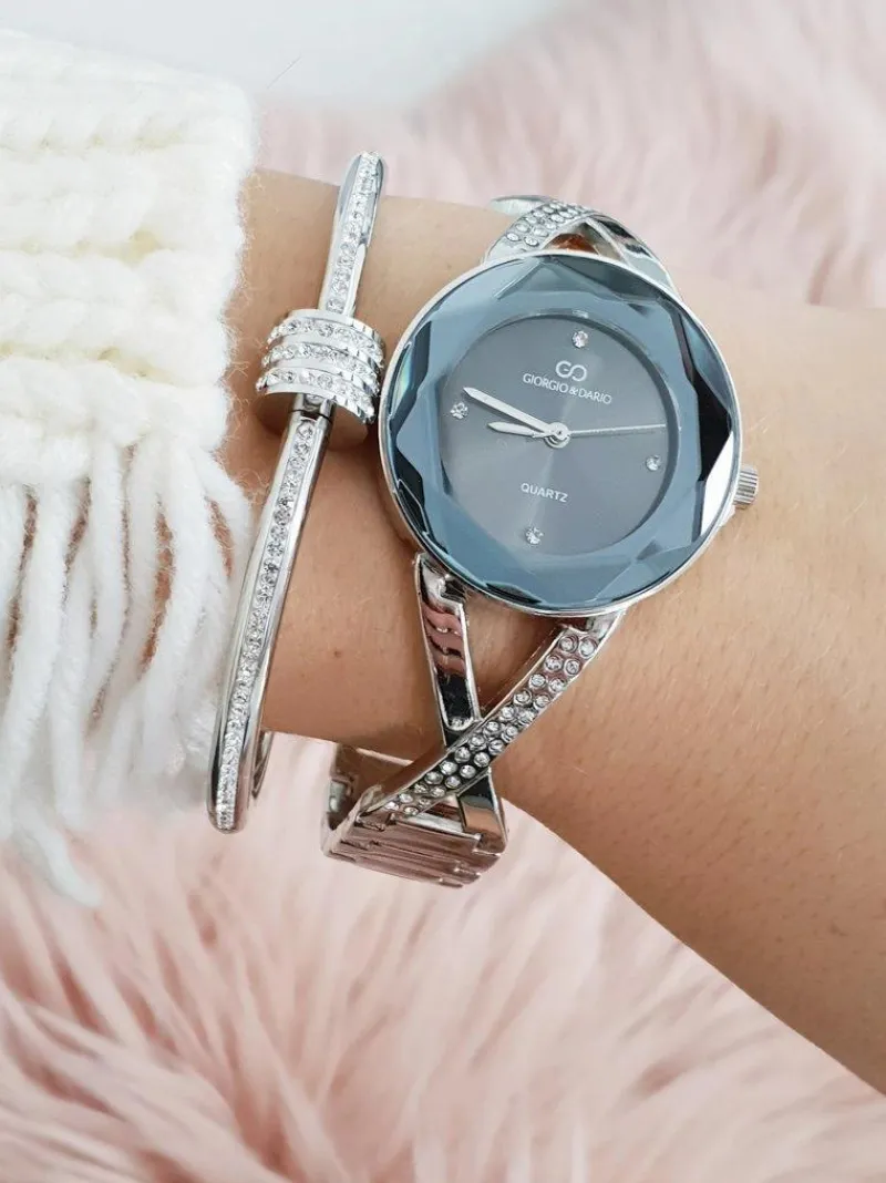 Clearance Damski Zegarek Giorgio & Dario Z Cekinami Cube Srebrny Zegarki