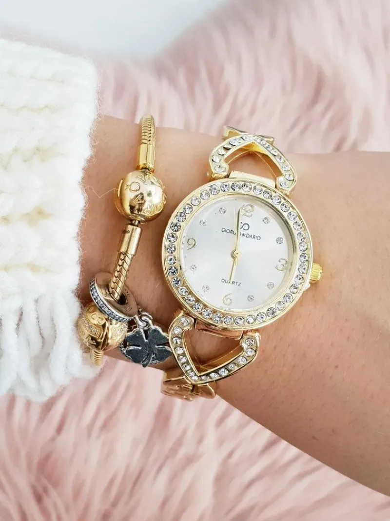 New Damski Zegarek Giorgio & Dario Z Cyrkoniami Emrat Złoty Zegarki