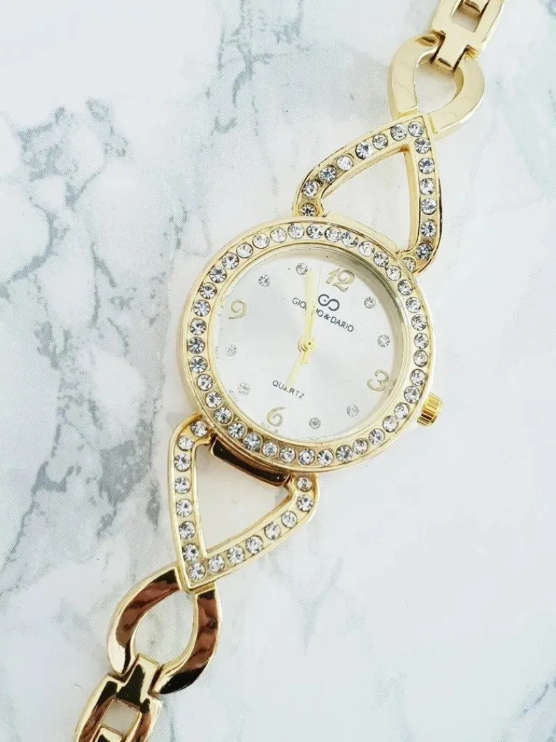 New Damski Zegarek Giorgio & Dario Z Cyrkoniami Emrat Złoty Zegarki