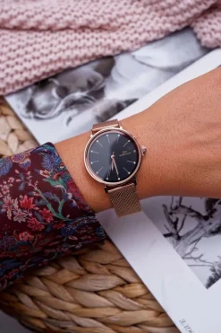 Zegarki>Giorgio&Dario Damski Zegarek Giorgio & Dario Mesh Różowe Złoto Czarna Tarcza Oreno