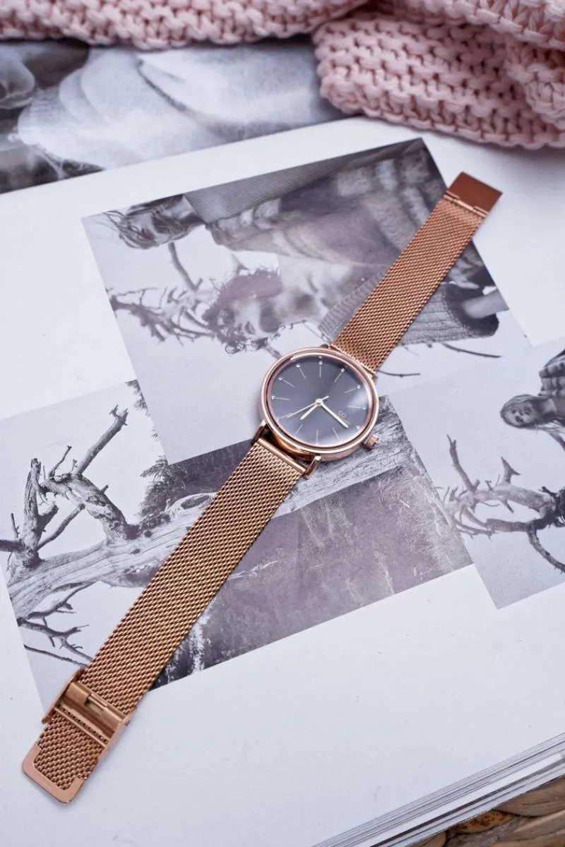 Zegarki>Giorgio&Dario Damski Zegarek Giorgio & Dario Mesh Różowe Złoto Czarna Tarcza Oreno