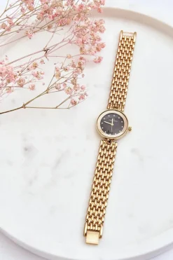 Giorgio&Dario Damski Zegarek Z Cyrkoniami Na Czarnej Tarczy Złoty