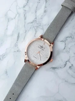 Online Damski Zegarek Evento Szary Zamszowy Pasek Brokat Zegarki