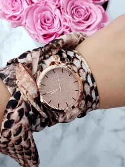 Discount Damski Zegarek Etna Na Wstążce Różowe Złoto Brokat Zegarki