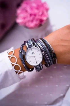 New Michael John Damski Zegarek Z Rzemykami Szary Lanell