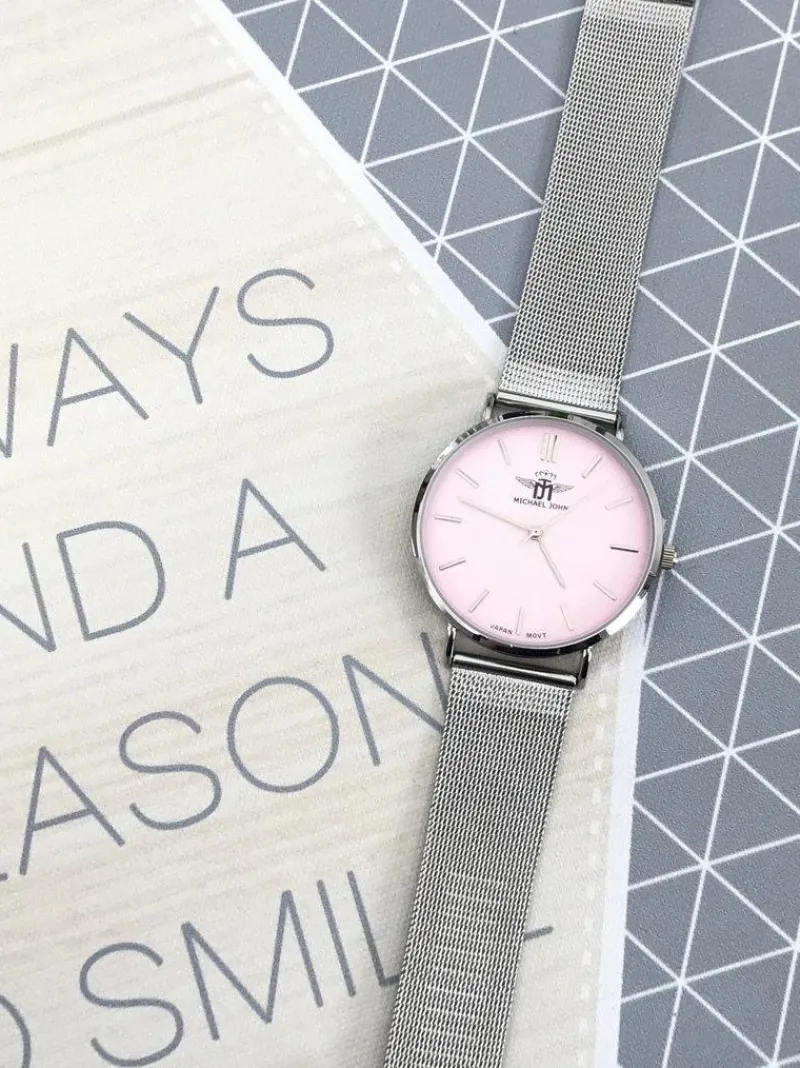 New Michael John Damski Zegarek Florence Srebrno Różowy 40mm