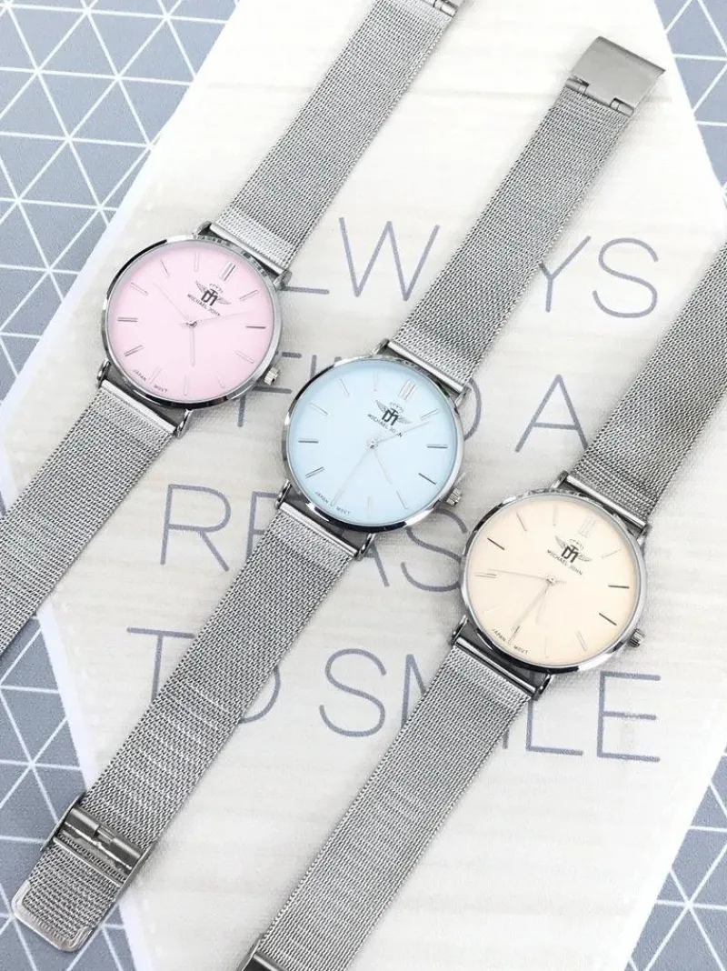 New Michael John Damski Zegarek Florence Srebrno Różowy 40mm