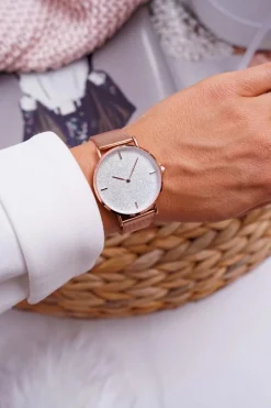 New Michael John Damski Zegarek Różowe Złoto Brokat Asquere