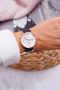 Hot Damski Zegarek Czarny Biała Tarcza Estrado Zegarki