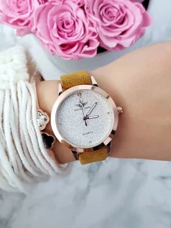 Zegarki>Michael John Damski Zegarek Evento Musztardowy Zamszowy Pasek Brokat