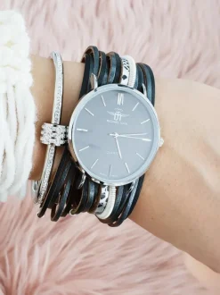 Online Damski Zegarek Z Rzemykowym Paskiem Pepero Czarny Zegarki