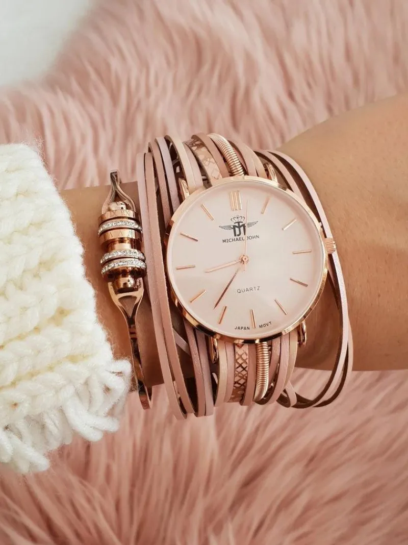 Best Damski Zegarek Z Rzemykowym Paskiem Pepero Różowy Zegarki