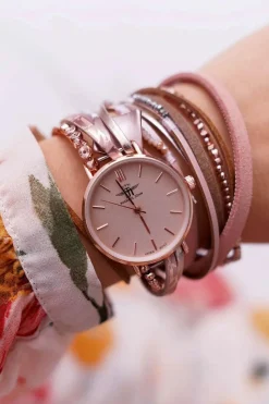 Clearance Michael John Damski Zegarek Owijany Na Magnes Różowy Lanell