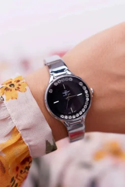 New Damski Zegarek Srebrno Czarny Mirava Zegarki