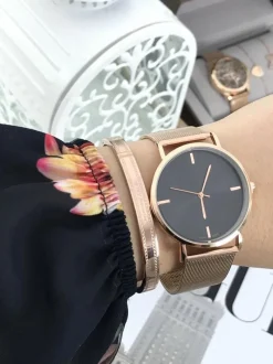 Outlet Michael John Damski Zegarek Lyssa Złota Bransoleta / Czarna Tarcza